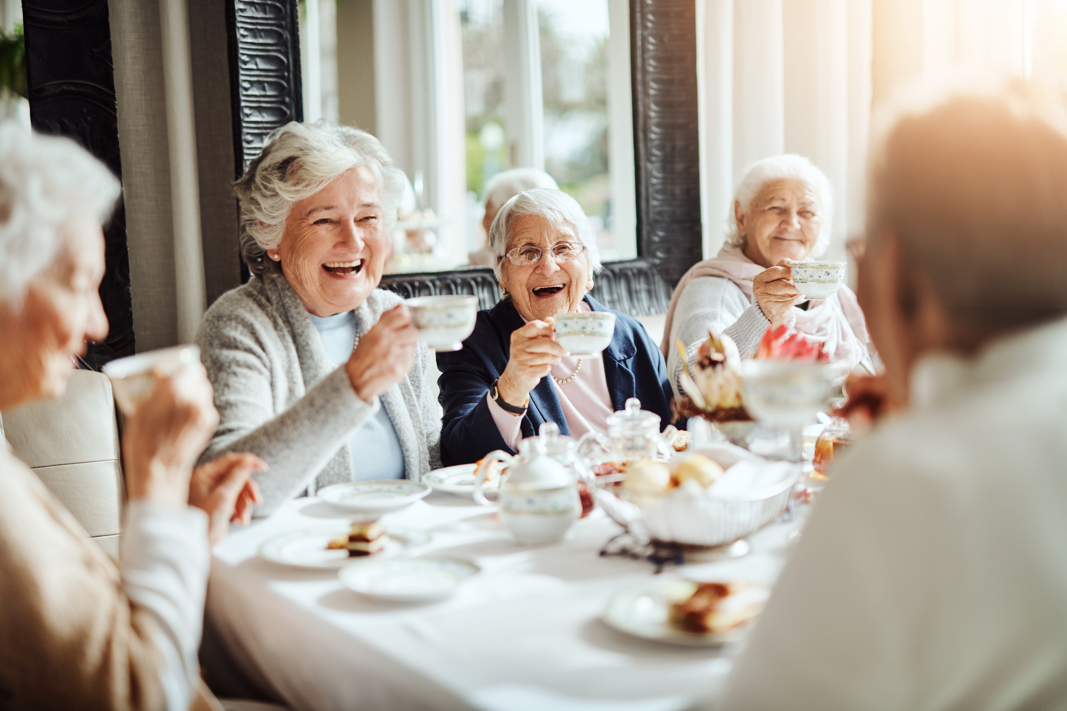 Shot of happy senior women having tea together at a retirement home
